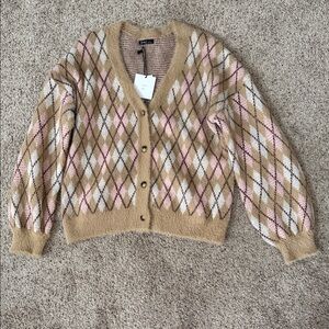Very J Tan and Pink Argyle Cardigan